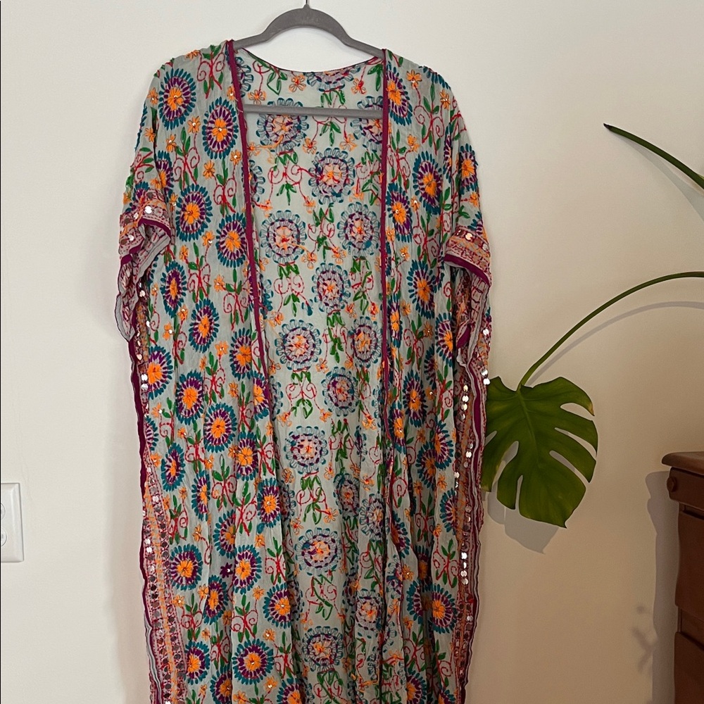 Floral Multicolor Embroidered Kimono